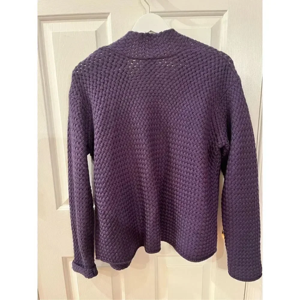 Eileen Fisher Navy Soft Italian Wool Basket Weave Open Front Cardigan sz M EUC